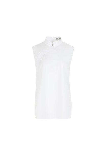 ZHUCHONGYUN White Chinese Buckle Stand Collar Sleeveless Shirt-GINTOKI.