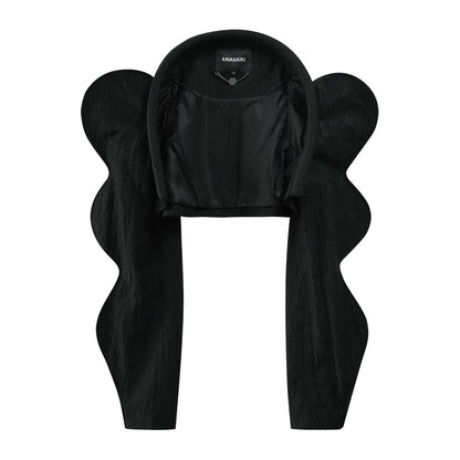 ANNAKIKI model black wavy cotton swab long sleeve short coat for women-MICKEY