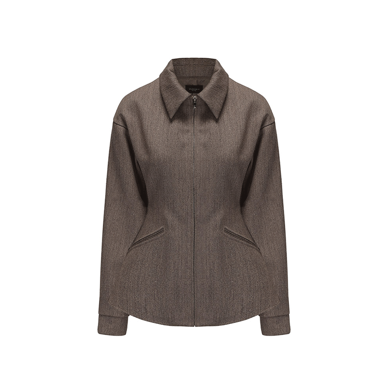 ATELIER MISS LU silhouette hem wool waist-cinching zip-up jacket - TOVE.