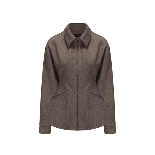 ATELIER MISS LU silhouette hem wool waist-cinching zip-up jacket - TOVE.