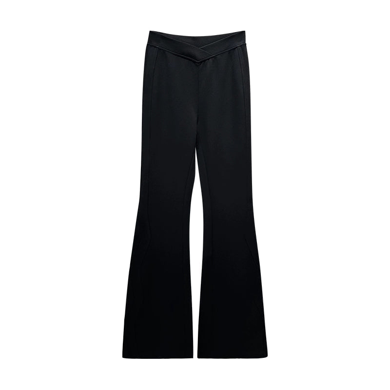 ANNAKIKI Designer Black V-Waist Bootcut Pants Casual Pants-CARTI
