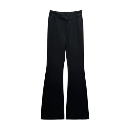 ANNAKIKI Designer Black V-Waist Bootcut Pants Casual Pants-CARTI