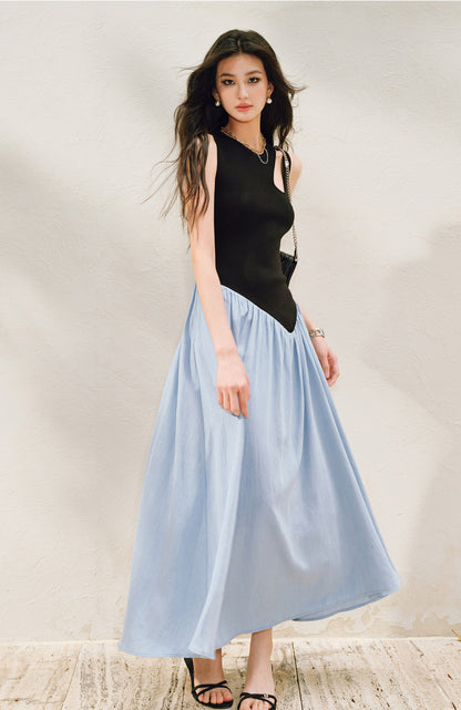 WANGXO |Tailoring Sleeveless Umbrella Hem Dress in Sculpted Casual Elegance -LUMA