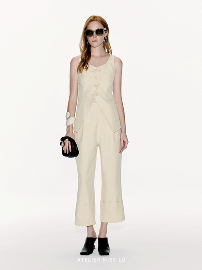 ATELIER MISS LU Authentic Rabbit Ears Ribbon Waist Waistcoat Top - YVONE.