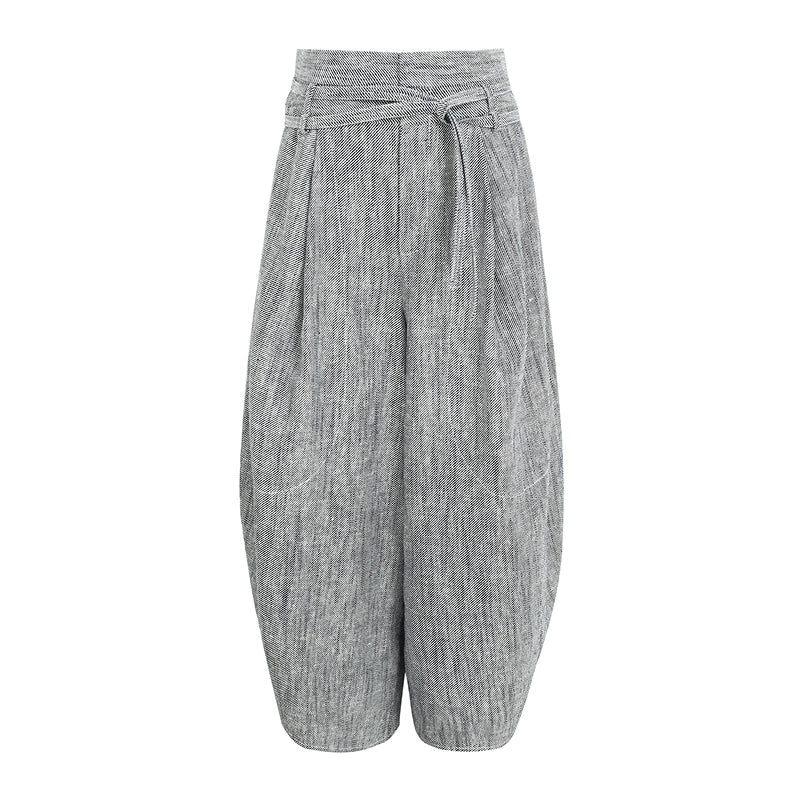 ZHUCHONGYUN Jacquard cotton linen belted loose cocoon pants-ARATAKA.