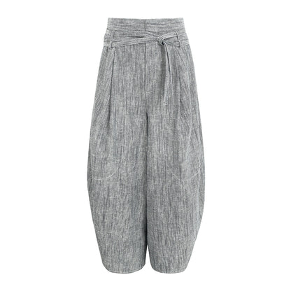 ZHUCHONGYUN Jacquard cotton linen belted loose cocoon pants-ARATAKA.