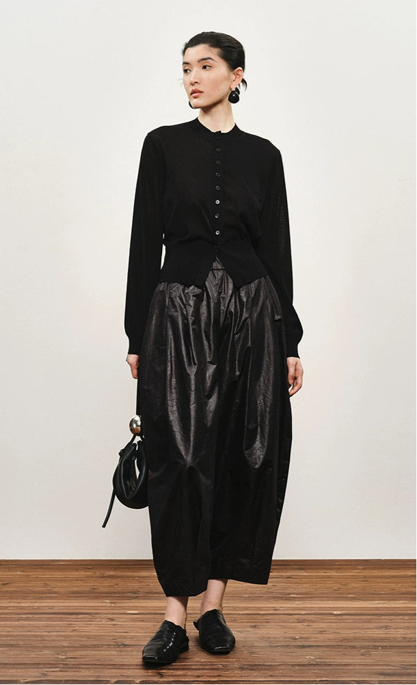 ZHUCHONGYUN black crew neck long sleeve thin knit top-RYOUKO.