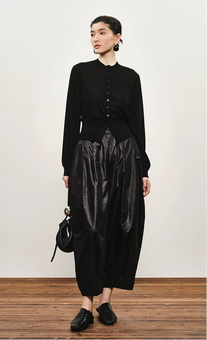 ZHUCHONGYUN black crew neck long sleeve thin knit top-RYOUKO.