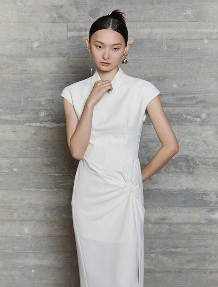 HECO acetate elegant red modified cheongsam dress women - leave.