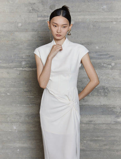 HECO acetate elegant red modified cheongsam dress women - leave.