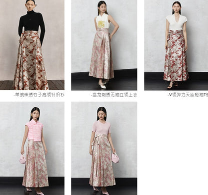 HECO Red Horse Face High Waisted Long Hanfu Skirt - offer.