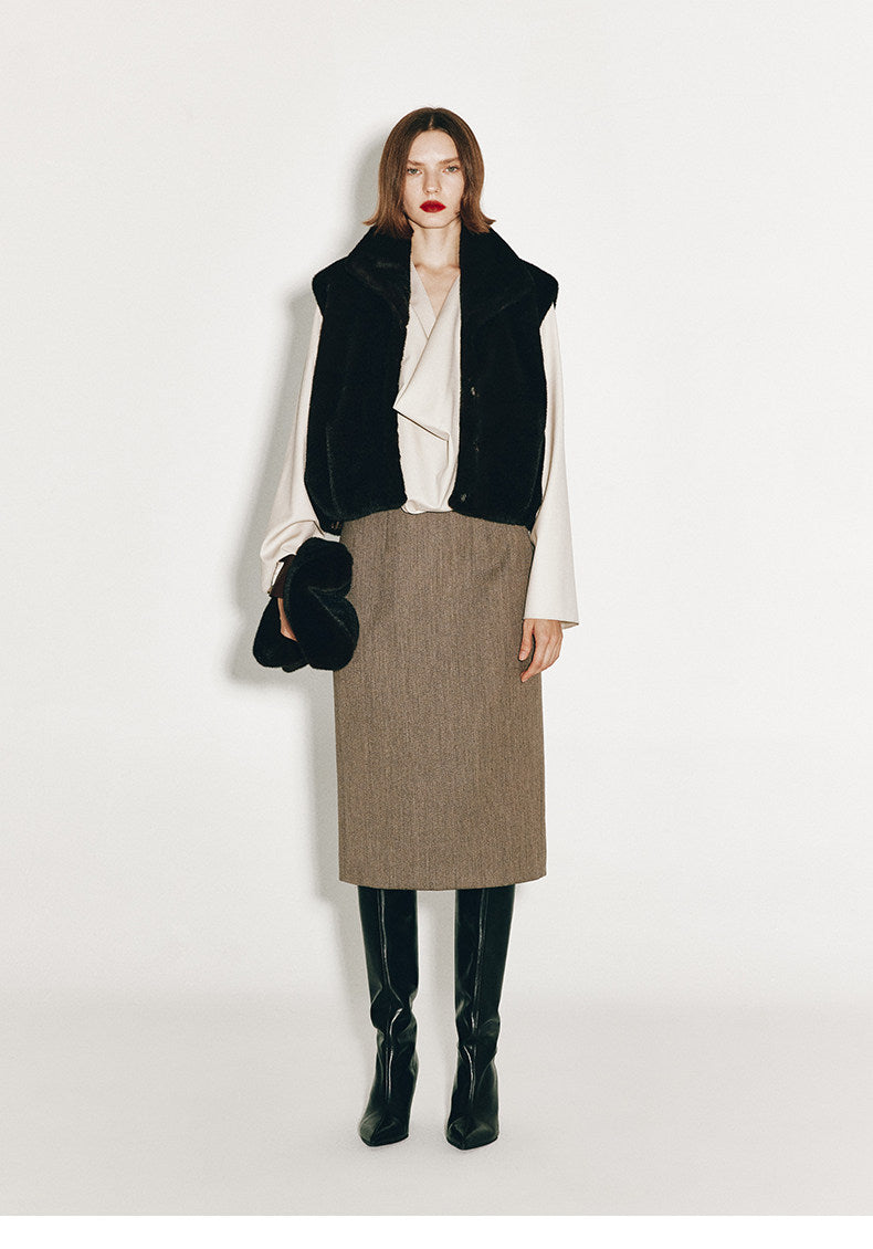 ATELIER MISS LU New Swing-neck Design Worsted Sheep Wool Top - NATE