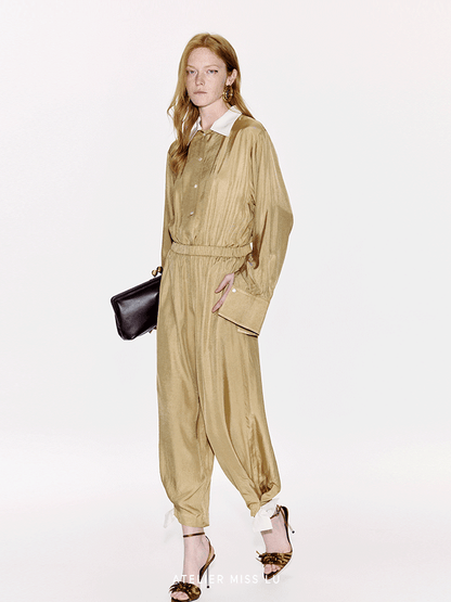 ATELIER MISS LU Ribbon Waist Acetate Jumpsuit - BLAKE