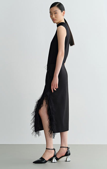 COMME MOI Lu Yan designer new women's black turtleneck wool knitted vest - MONEY.