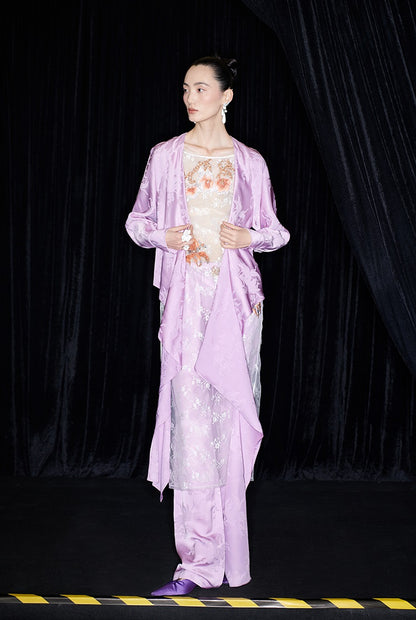 M essential Makay designer hibiscus jacquard layered placket wrap-around waist shirt - BETA.