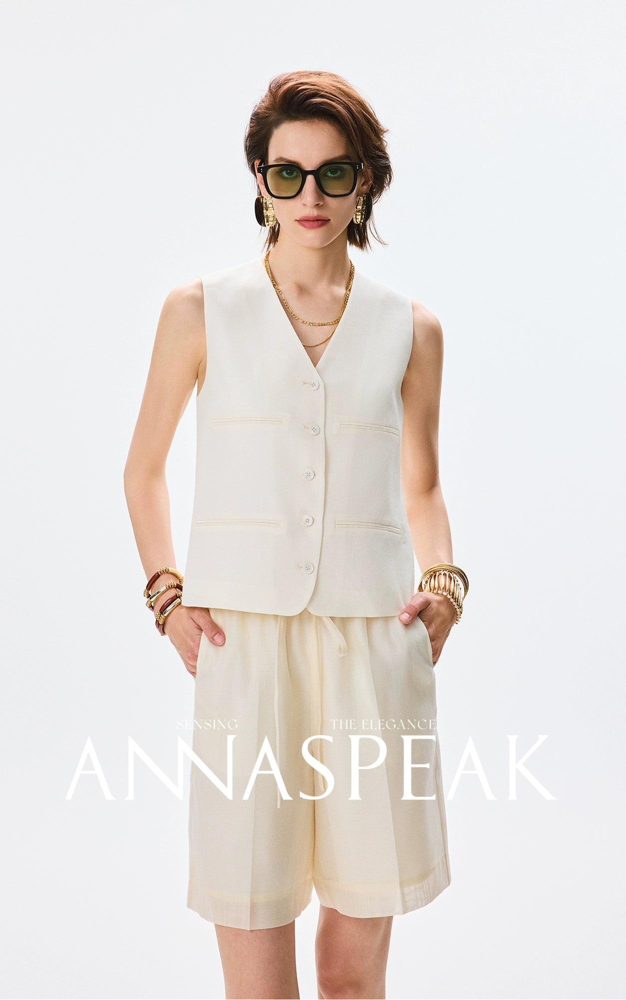 ANNASPEAK  mulberry silk cool silk haute couture upright suit vest set-ANCHOR.