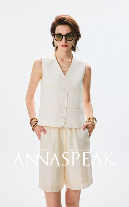 ANNASPEAK  mulberry silk cool silk haute couture upright suit vest set-ANCHOR.
