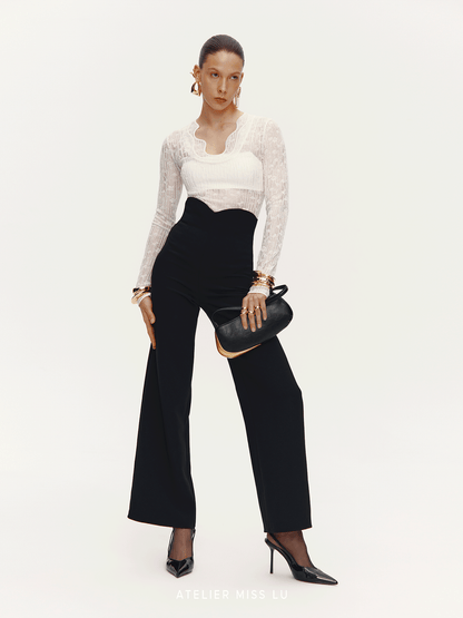 ATELIER MISS LU Fall/Winter Waist Two-Wear Design High-Waist Wide-leg Pants - THEO.