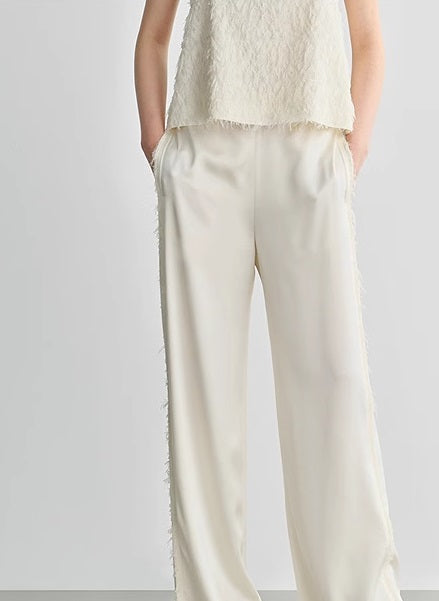 COMME MOI summer texture stitched satin straight-leg pants - ELIZABETH.