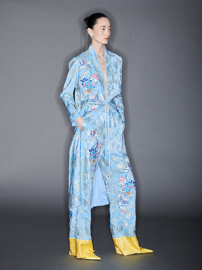 M essential Mackay designer blue butterfly embroidery robe dress pants set - break.