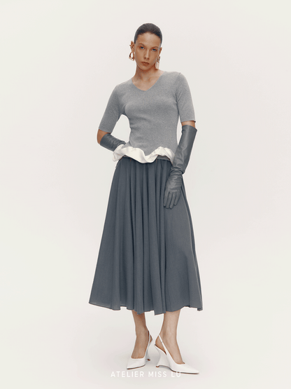 ATELIER MISS LU [Ferris Wheel Shimmer] Waist Cutout Sheep Wool Blend Skirt - LOVER.