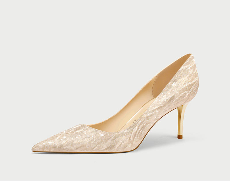 Pjjuu  gold silver stiletto kitten heel Bride Wedding pumps - EVA