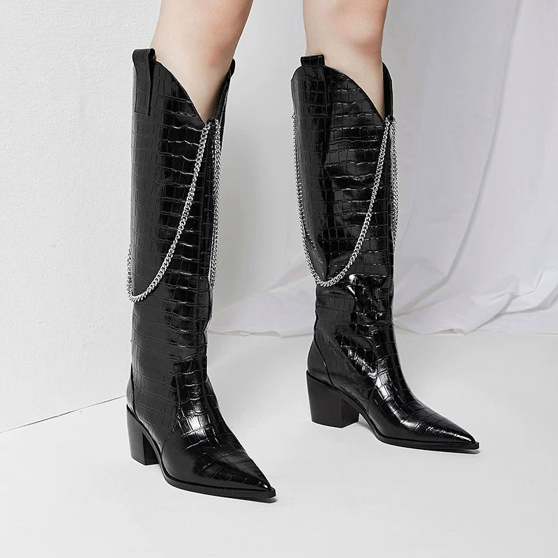 B-FEI mid-heeled high cowboy boots-YING.