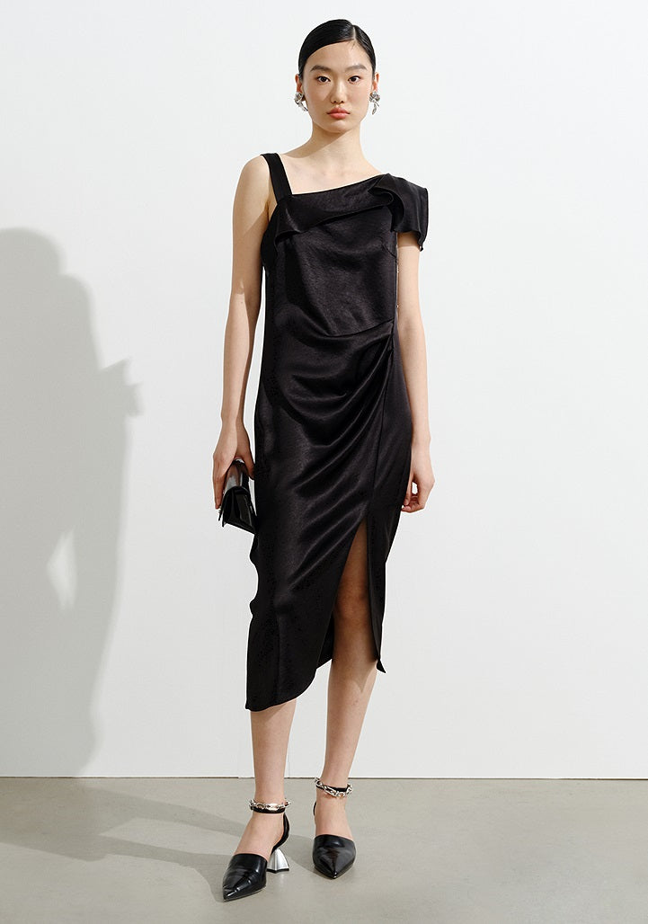 COMME MOI  women's black French asymmetric dress - JOSEPHINE.