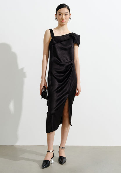 COMME MOI  women's black French asymmetric dress - JOSEPHINE.