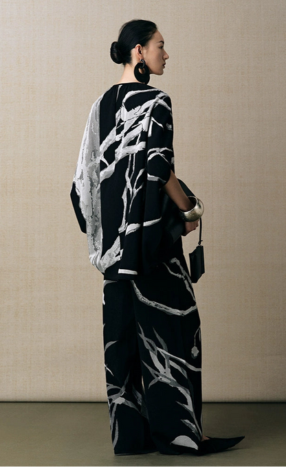 ZHUCHONGYUN jacquard wide-leg knitted trousers and top outfit set-NANCY.