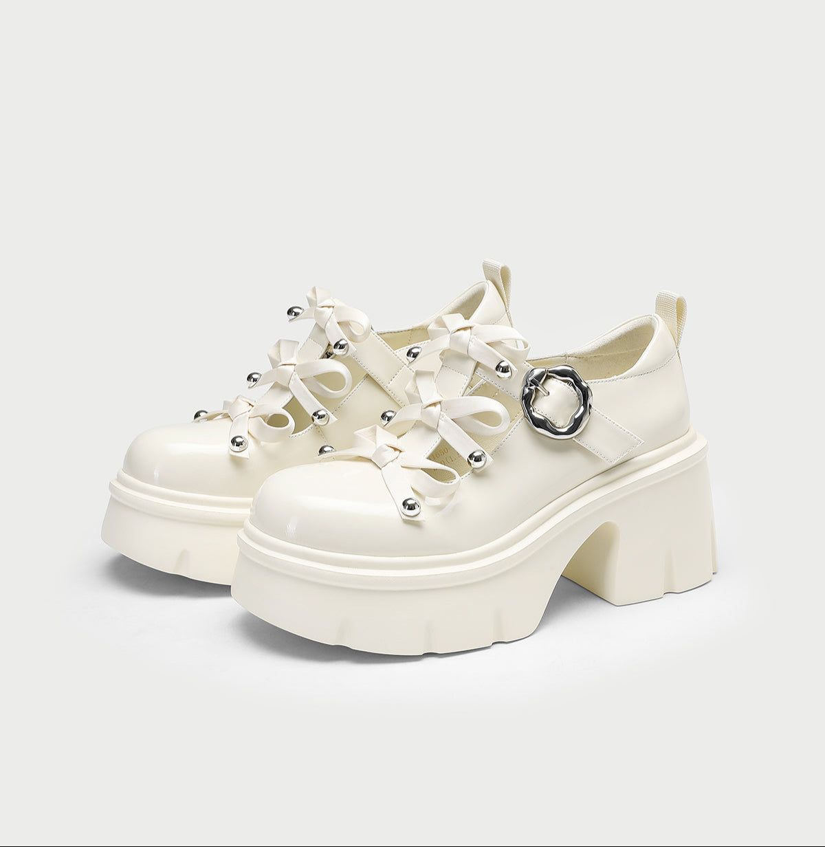 Pjjuu  Alt student bowed punk white Maryjane Platform Soled loafer - Emo