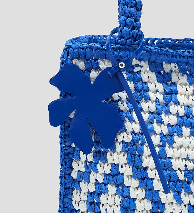 COMME MOI Lv Yan designer check contrast straw tote bag - SOLANE.