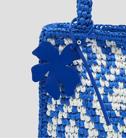 COMME MOI Lv Yan designer check contrast straw tote bag - SOLANE.