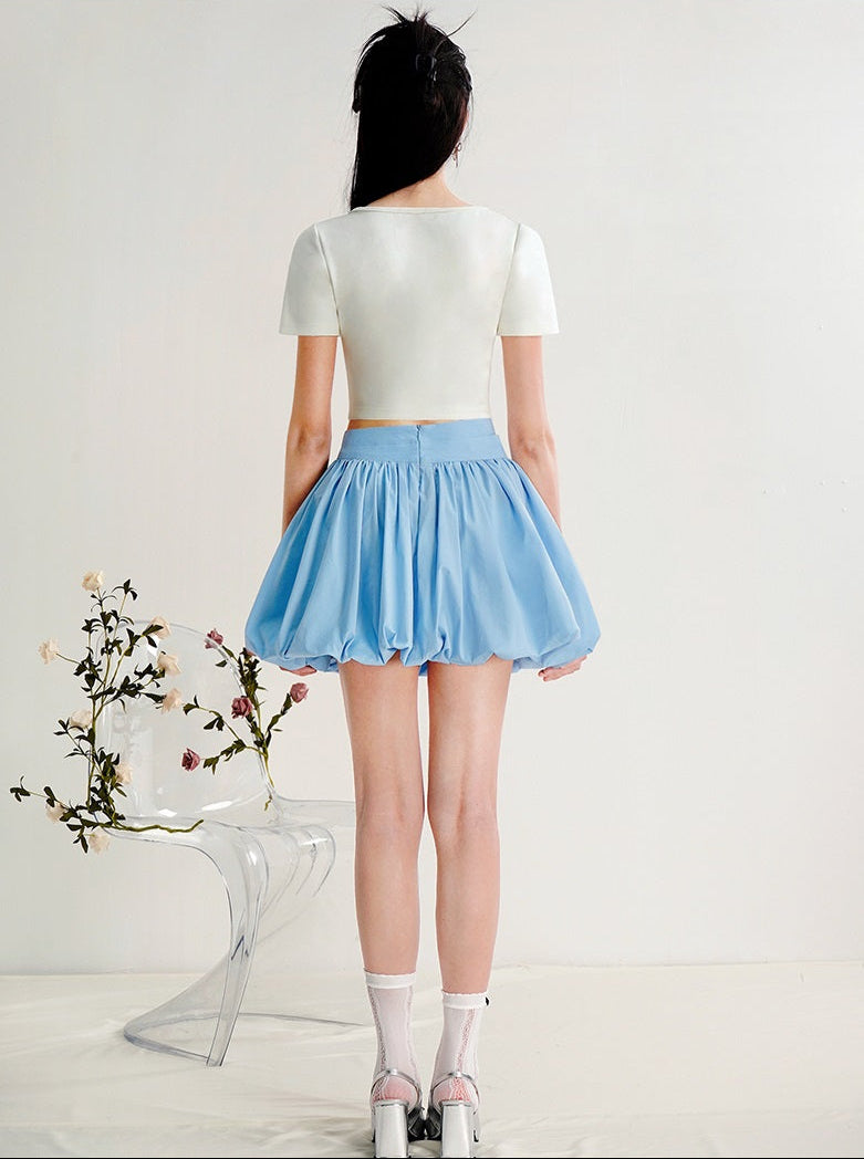 CHECOCRE Handmade Three-dimensional Flower Short Sleeve T-shirt and Skirt - BRAD