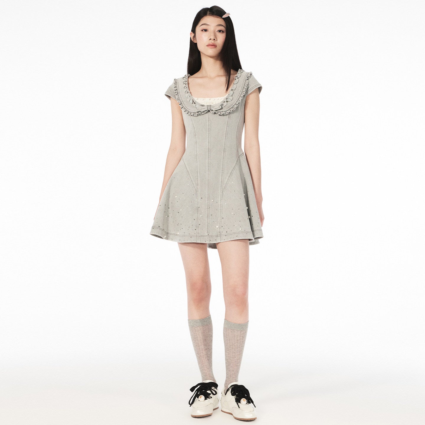 FAME ruffled A-pendulum denim dress - SAMUEL