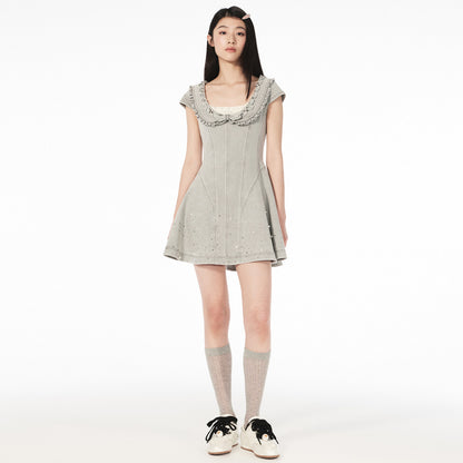 FAME ruffled A-pendulum denim dress - SAMUEL