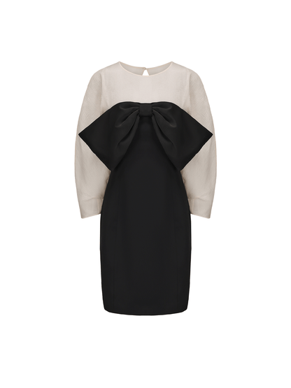 ATELIER MISS LU Soft Gauze Silhouette Sleeve Bow Slim Dress - REACH
