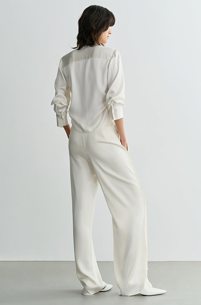COMME MOI summer texture stitched satin straight-leg pants - ELIZABETH.