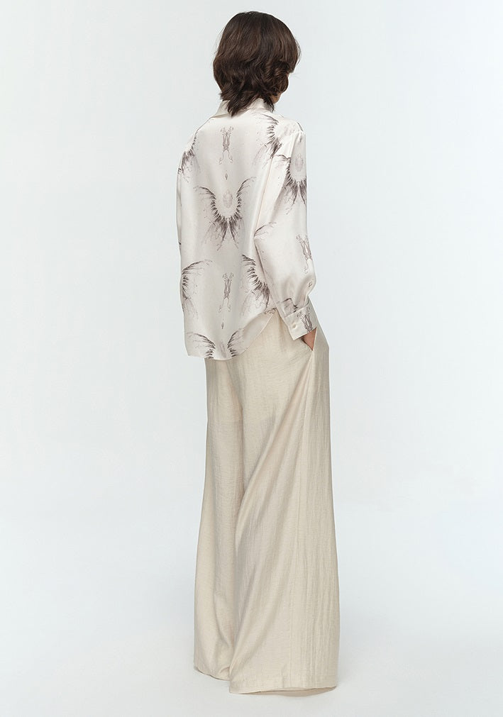 COMME MOI  summer women's lapel silk print shirt top - MASTER.