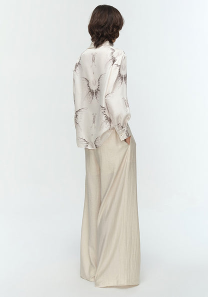 COMME MOI  summer women's lapel silk print shirt top - MASTER.