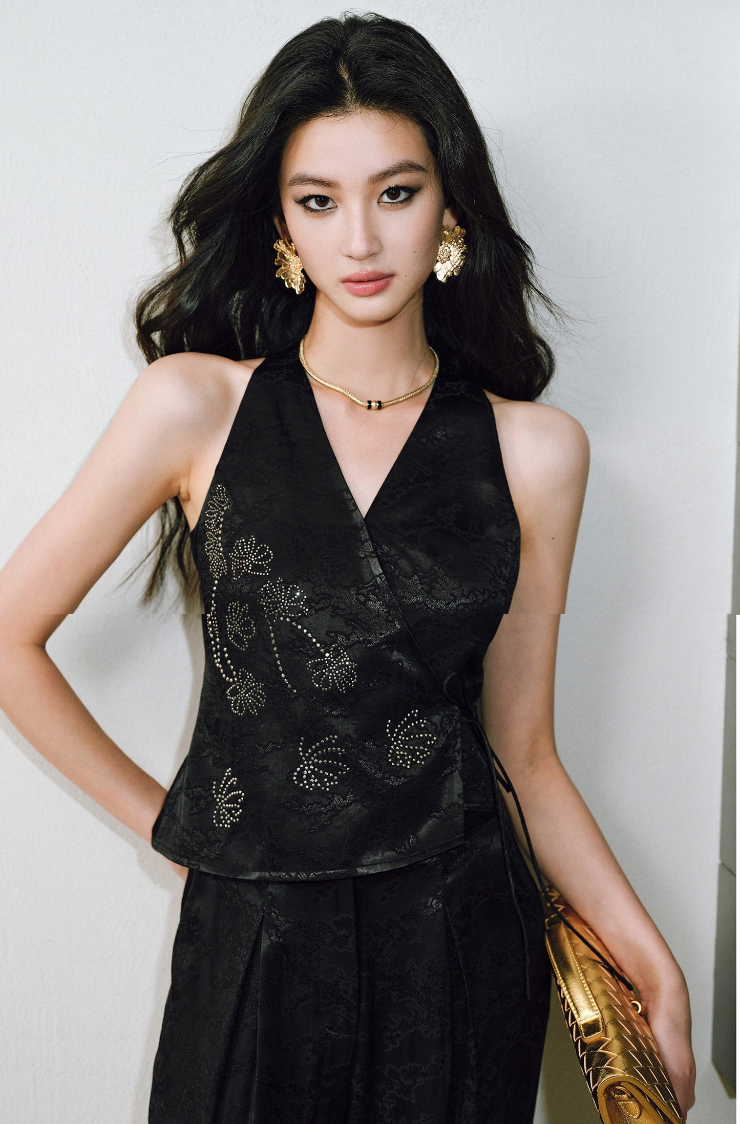 WANGXO  Cross-Strappy Top Relaxed Pants and Statement Silhouette Suits Set -ZAYA