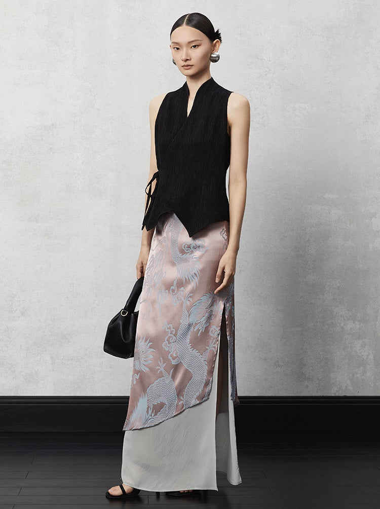 HECO acetate tulle high waisted cascading long skirt summer - lion.