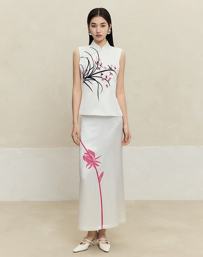 HECO 100% acetate rose embroidery texture black white skirt women - lifted.