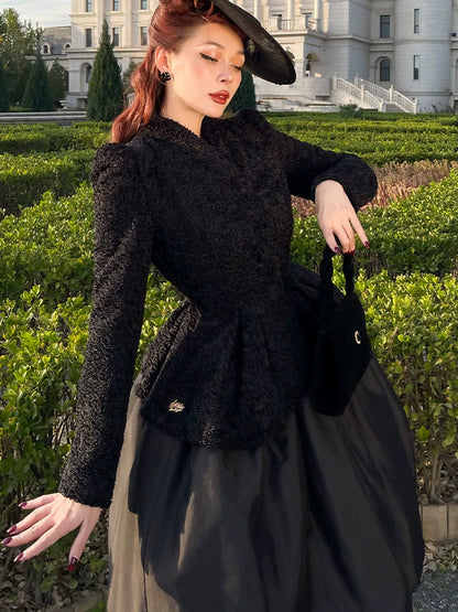 Le Palais Vintage puff sleeve wool roll slim fit jacket-JIMP