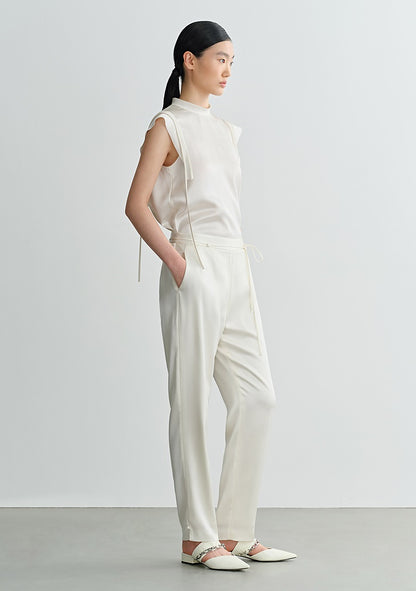 COMME MOI Lv Yan Designer Summer Acetate Satin Strappy White Tapered Pants -SUMMER.