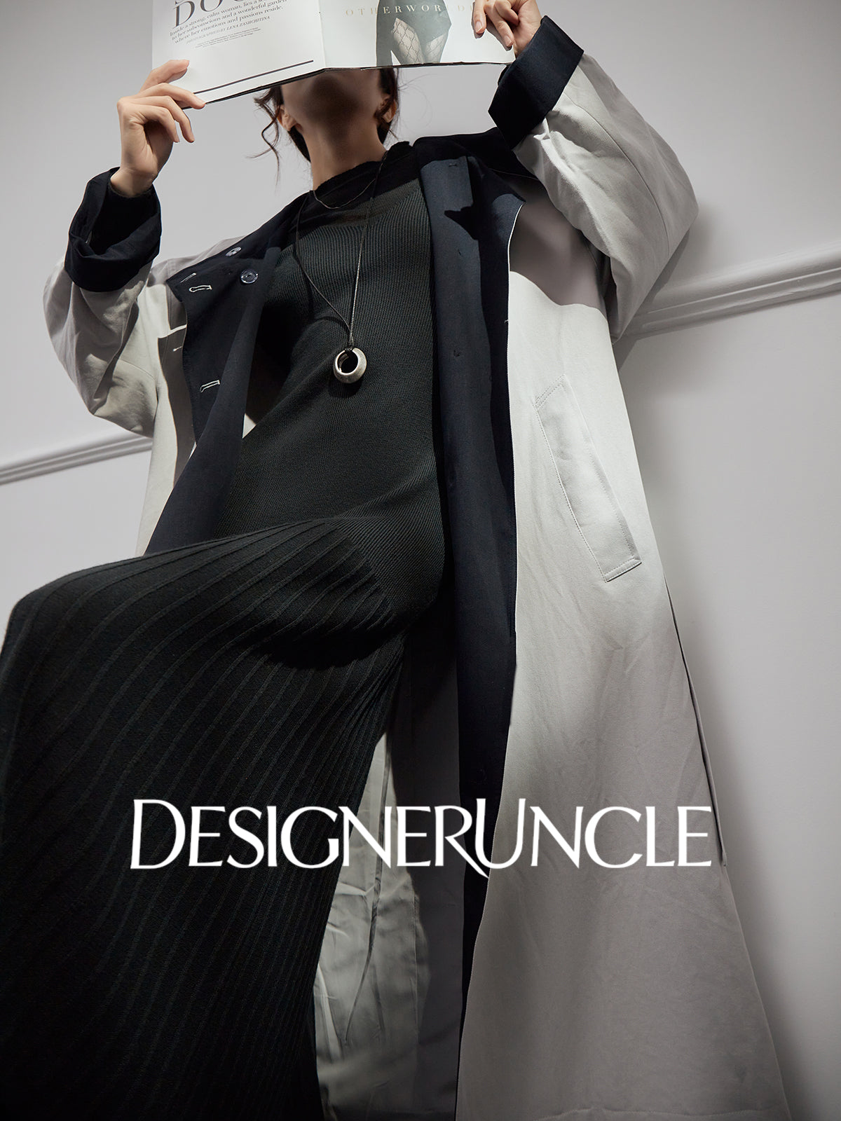DGU "Ink World" gray long trench coat French loose high-end commuter jacket - Josephina.