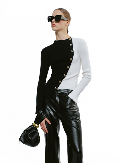 YES BY YESIR  Sheep wool dual tone crossbody knit top - STRET.