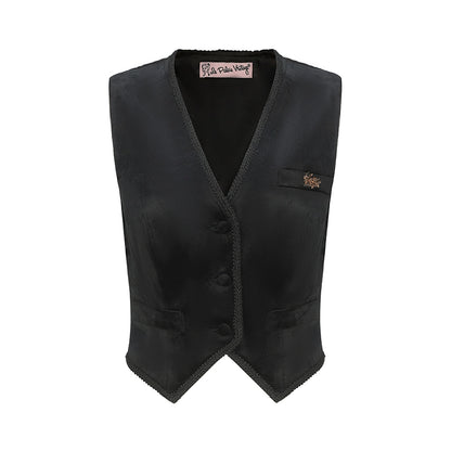 Le Palais Vintage Elegant Retro Black Velvet Stylish Three Piece Suit Set-LISI.