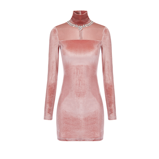 Wardrobes by Chen Luxury Velvet High Neck Long Sleeve Fit Dress-Kachi