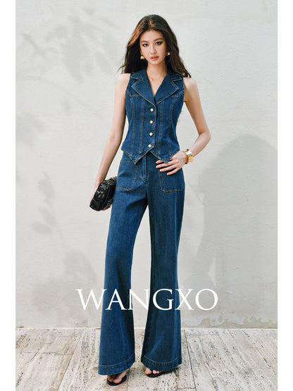 WANGXO | Airy Linen Cotton Blend Retro Denim Vest & Wide-Leg Pants Set  ZARA